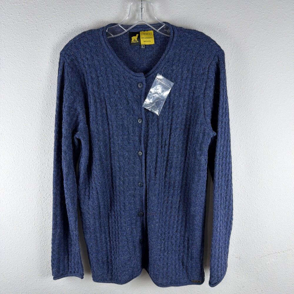 Carmen's Alpaca Peru Sweater Large Blue Wool Alpaca Button Academia Coastal